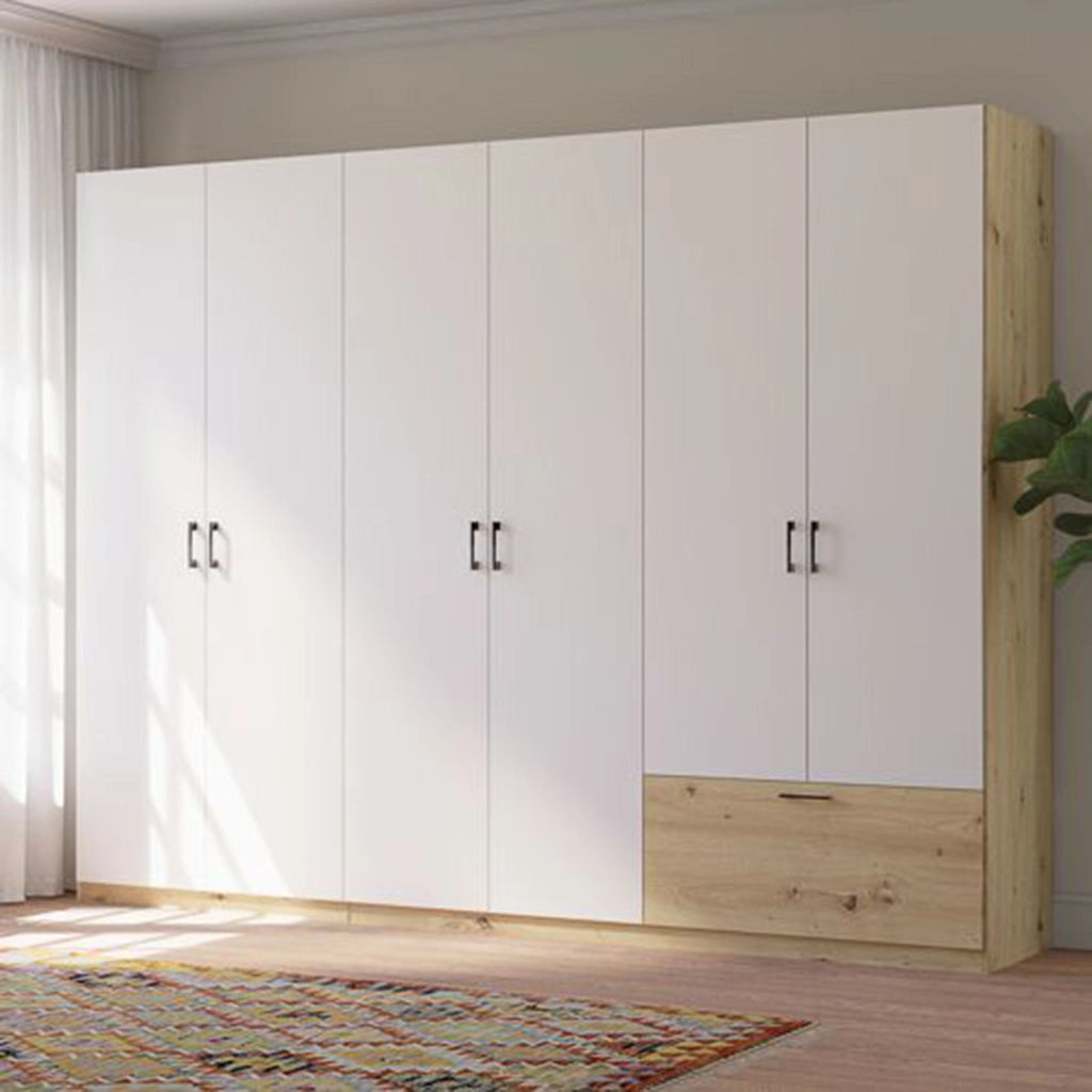 Armadio Camera da Letto Lezasana, Guardaroba Grande 3 Ripiani, 269x210h cm Bianco