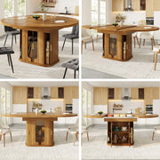 Tavolo da pranzo - rotondo estraibile - 118-158 cm - ante in vetro - fino a 6 persone - noce