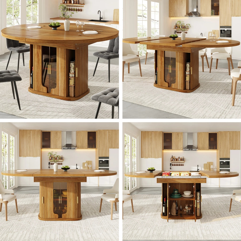Tavolo da pranzo - rotondo estraibile - 118-158 cm - ante in vetro - fino a 6 persone - noce