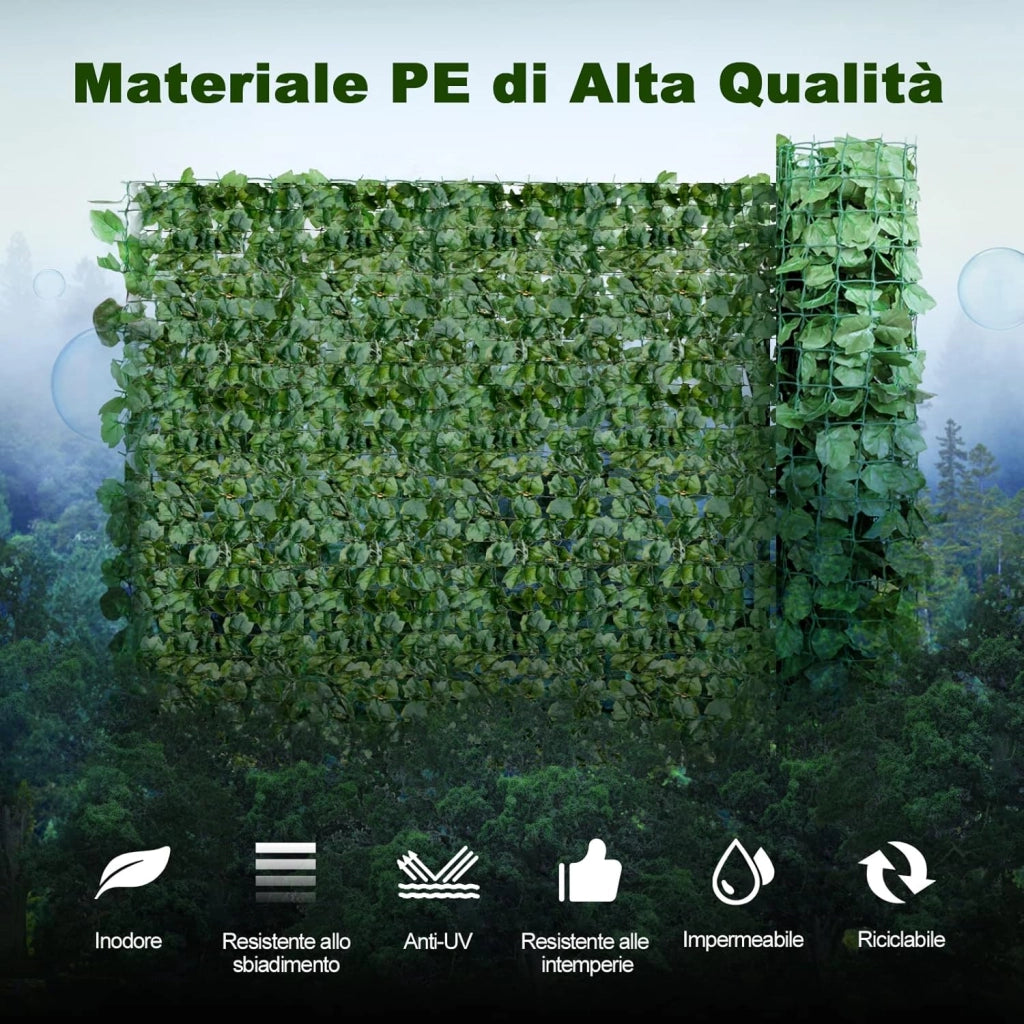 Siepe Artificiale con Foglie Edera Sintetica per Balcone Recinzioni Ringhiere Giardino, 150 x 300 cm