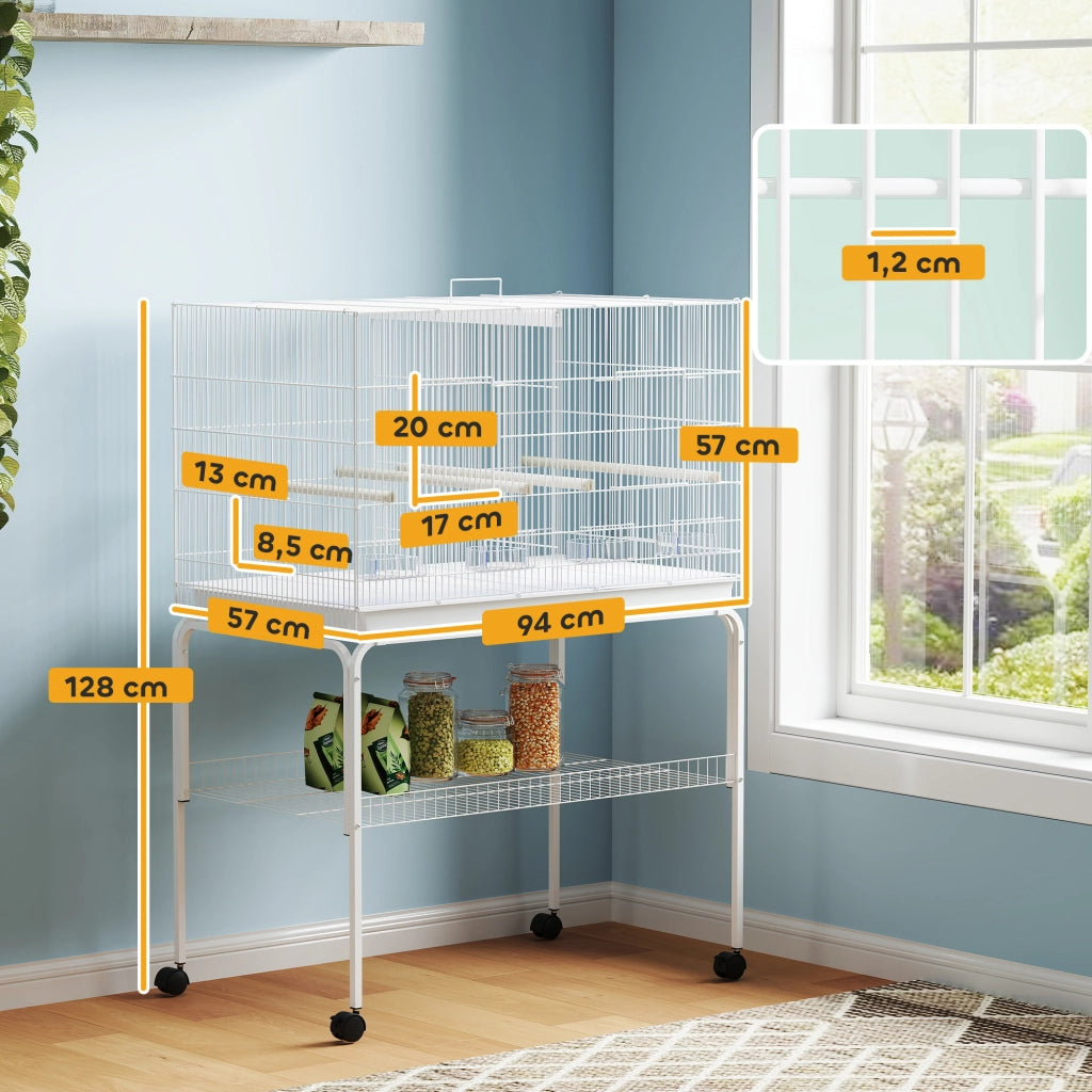 Gabbia per Uccelli con Divisorio e Vassoio Estraibile ¨C zephmum ¨C Bianco 94x57x57/128 cm