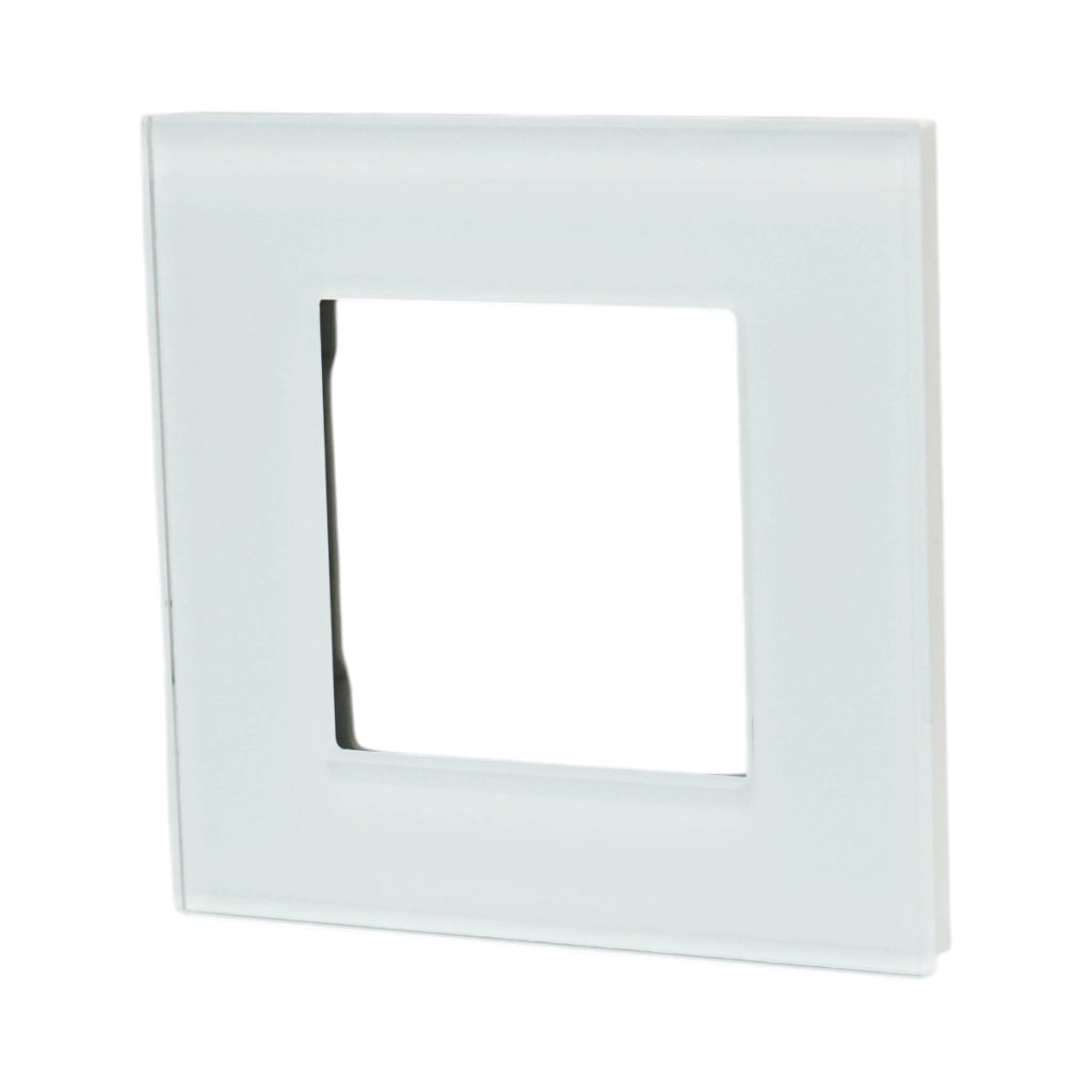 Cornice singola in vetro bianco per presa e interruttore 86x86x10 mm