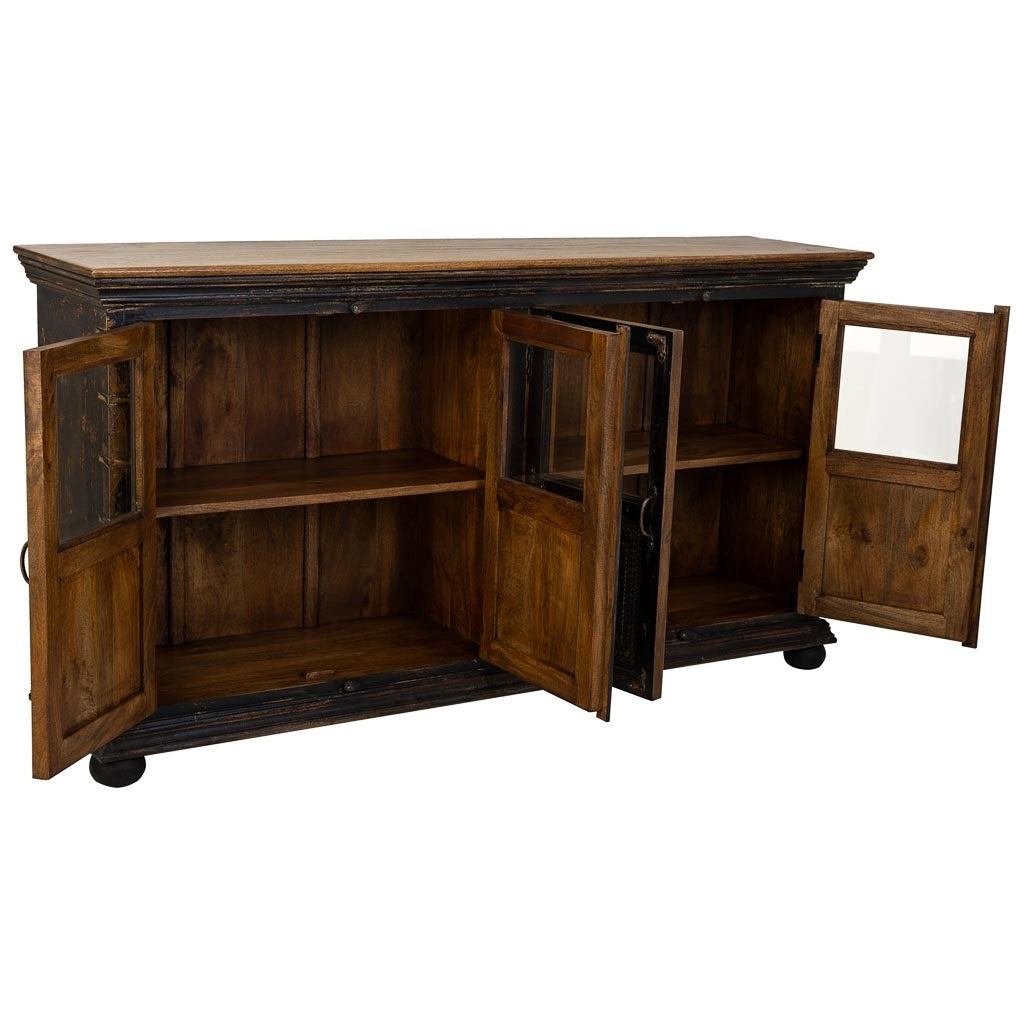 Credenza in legno, vetro e metallo marrone 170x40x90