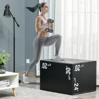 Plyo Box 3 in1 a 3 Altezze, Jumping Box Pliometrico Capacità 120kg, 75x51x61cm, Nero