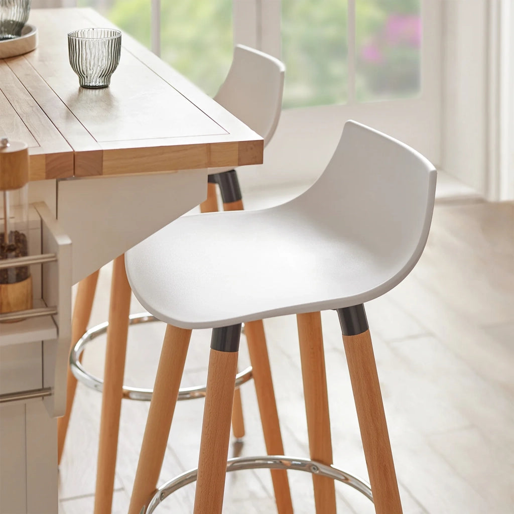 Sgabello da bar con poggiapiedi Sgabello da bancone con schienale Gambe in faggio bianco altezza seduta: 70cm FST86-W