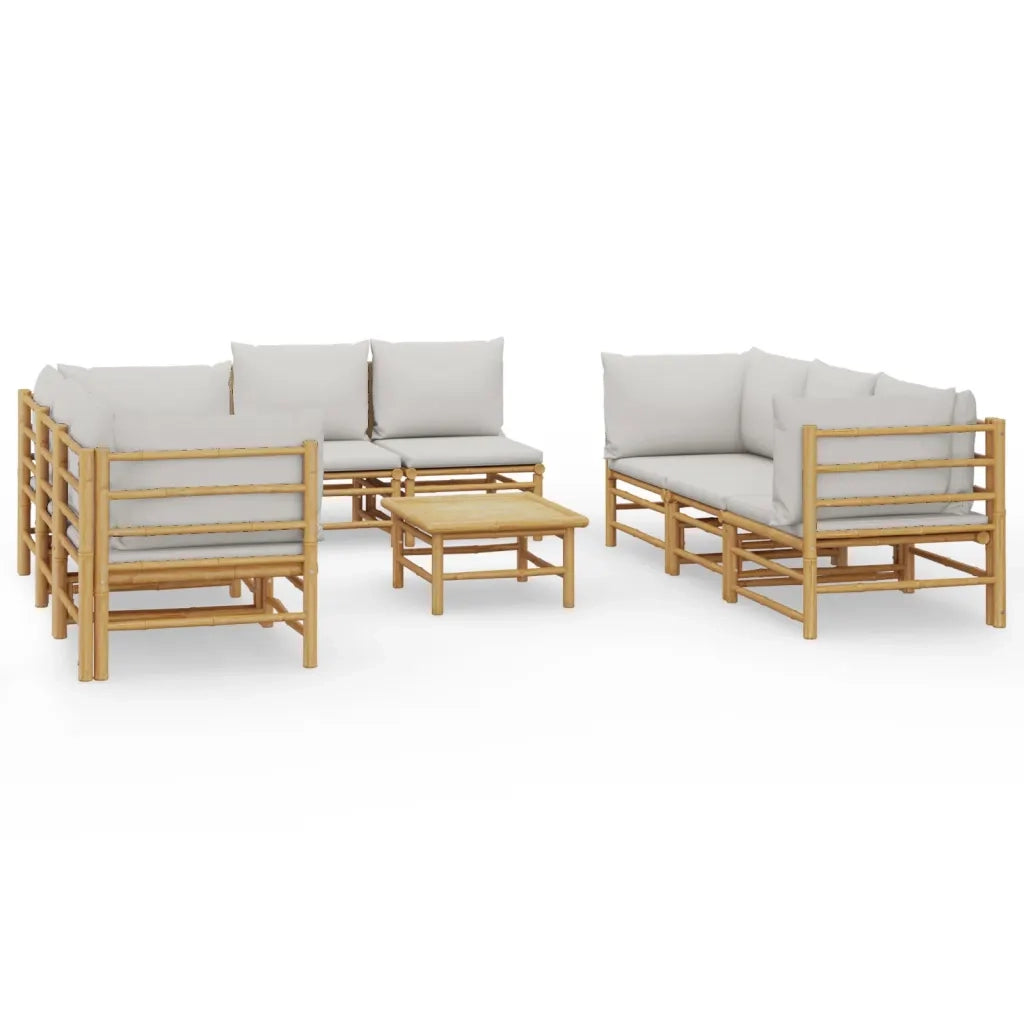 Set Salotto da Giardino 9pz con Cuscini Grigio Chiaro Bambù 3155091