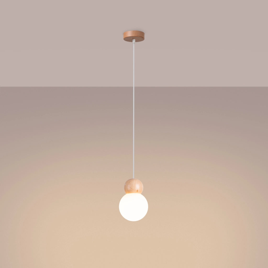 Lampada a sospensione PEKKA 1 bianco/legno naturale