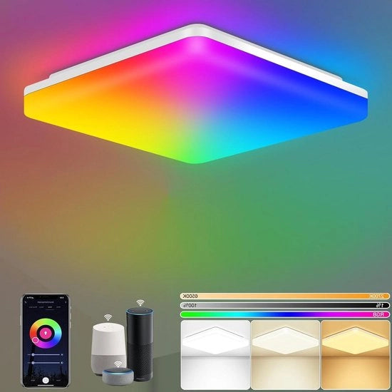 Lampada a LED RGB con cambiamento di colore, 15 W, 1500 lumen, Wi-Fi 2.4 GHz, telecomando tramite app, IP54, adatta per soggiorno, compatibile con Alexa