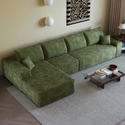 Divano ad angolo modulare con chaise longue e schiuma ad alta elasticità senza montaggio in tessuto verde