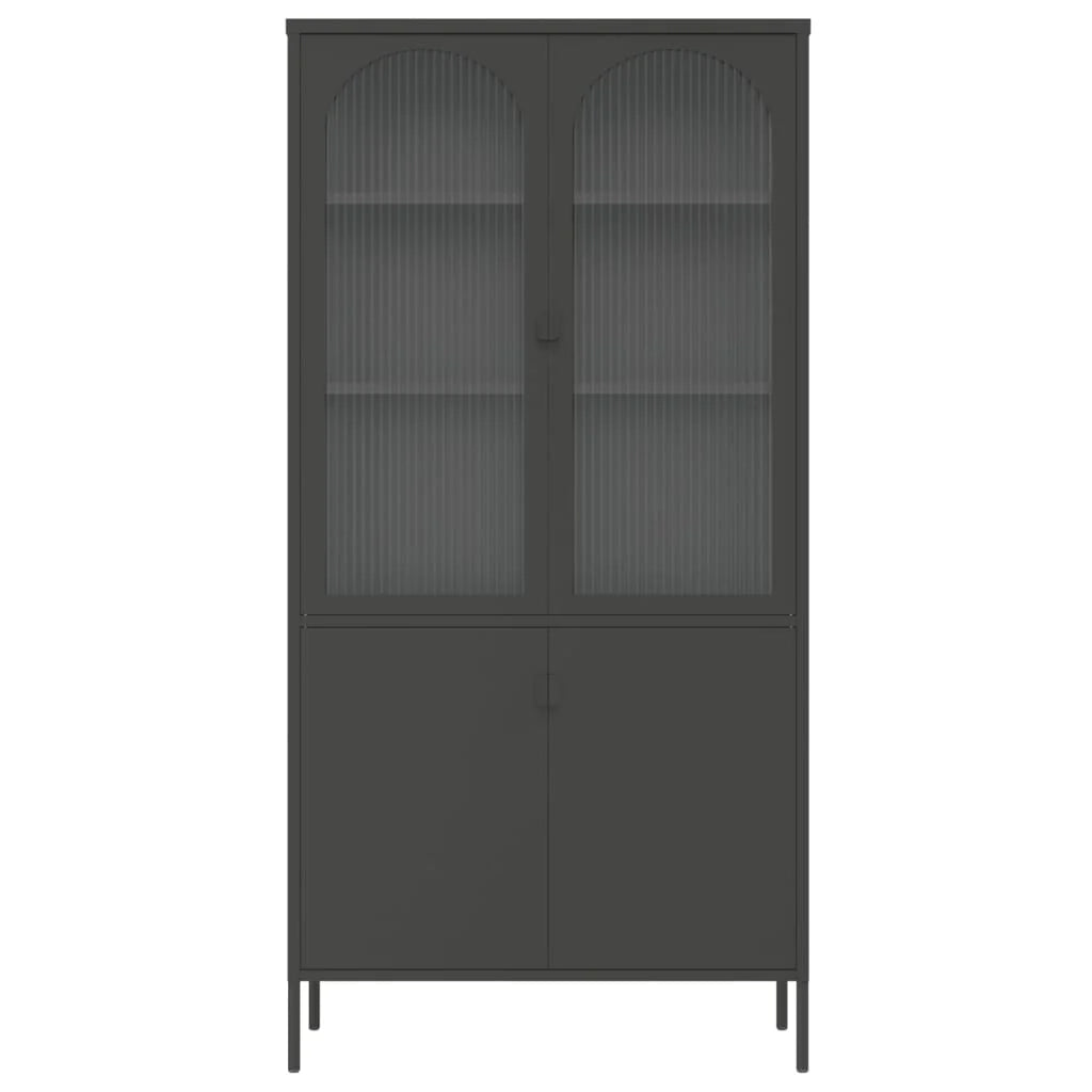 Buffet credenza cassettiera armadio mobile contenitore organizer per cucina soggiorno salotto alto 90 x 40 x 180 cm vetro e acciaio nero 02_0035140