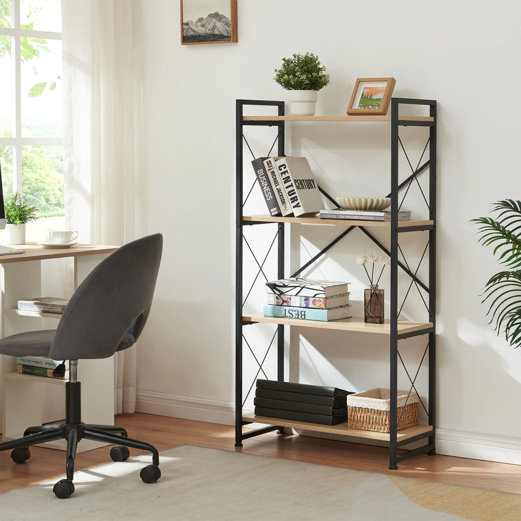 Libreria Skørping a 4 Ripiani Scaffale da Terra 125 x 65 x 30 cm - Nero / Effetto Rovere [en.casa]