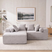 Divano modulare componibile 3 pezzi senza montaggio; chaise longue ampia; grigio