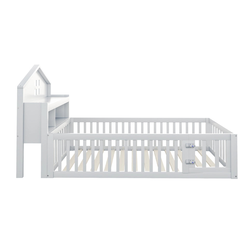 LETTO per bambini 90x200 cm in legno massello bianco con testiera portaoggetti