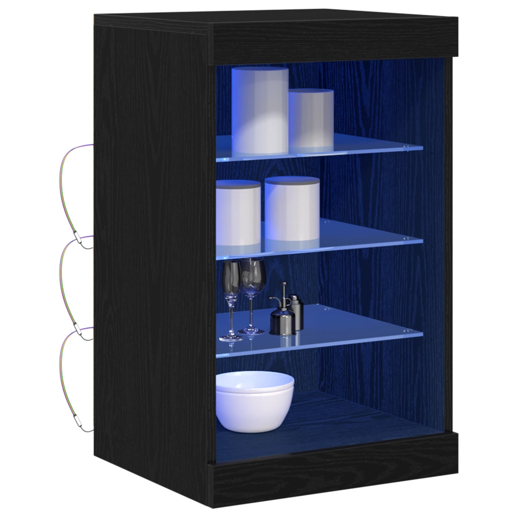 Sideboard  con luci LED Nero Rovere 41x37x67 cm