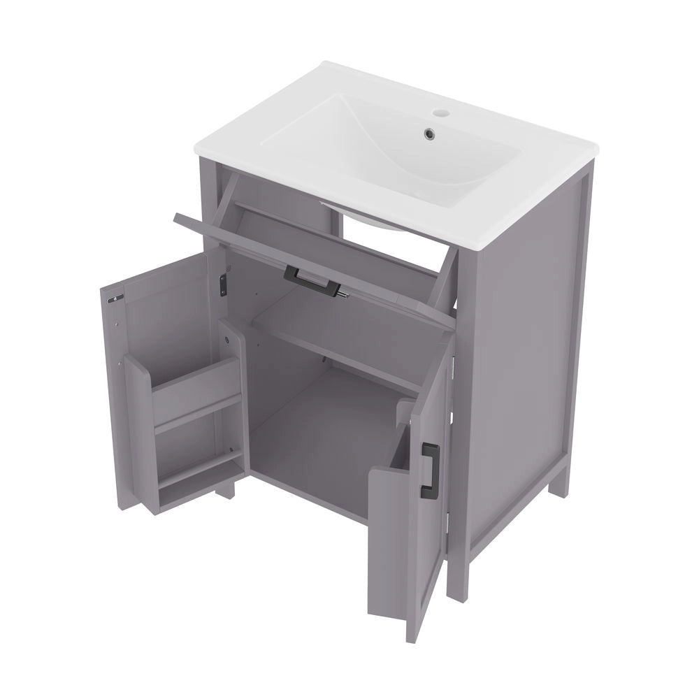 Mobile bagno con lavabo - Xylo - 60x46x84,8 cm - Grigio - Doppie ante, lavabo ceramica, ripiani regolabili