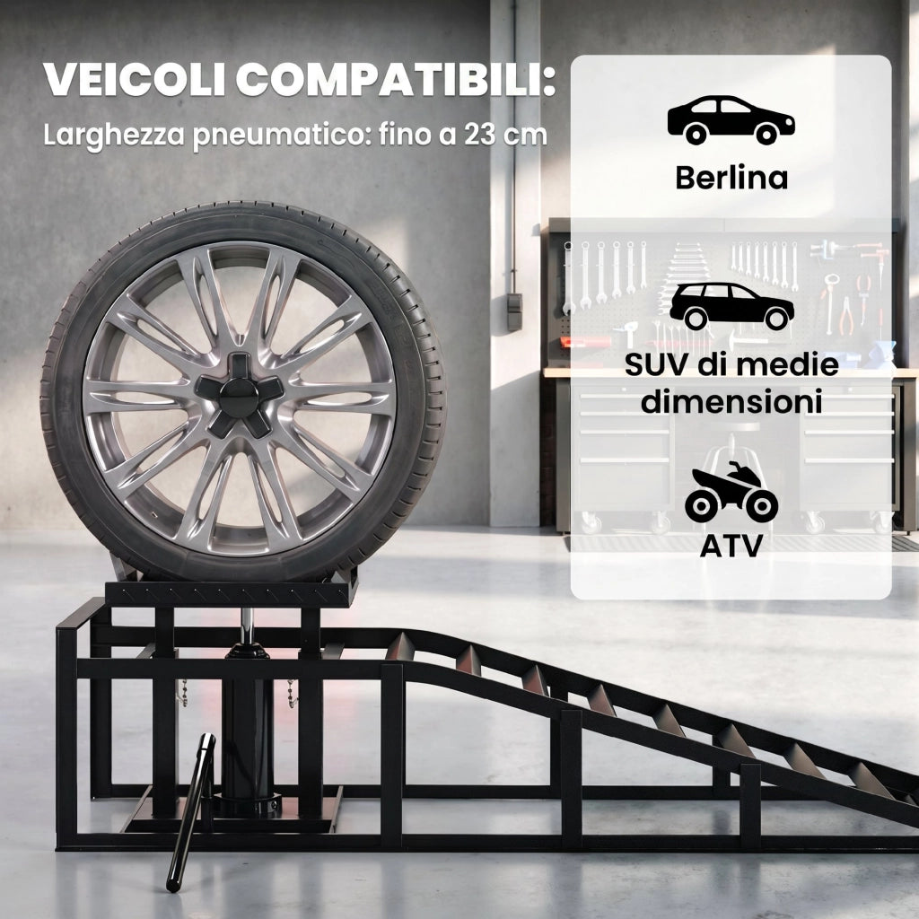 2 Rampe Idrauliche Auto, Portata 3T, Altezza 23-32.5cm, Nero