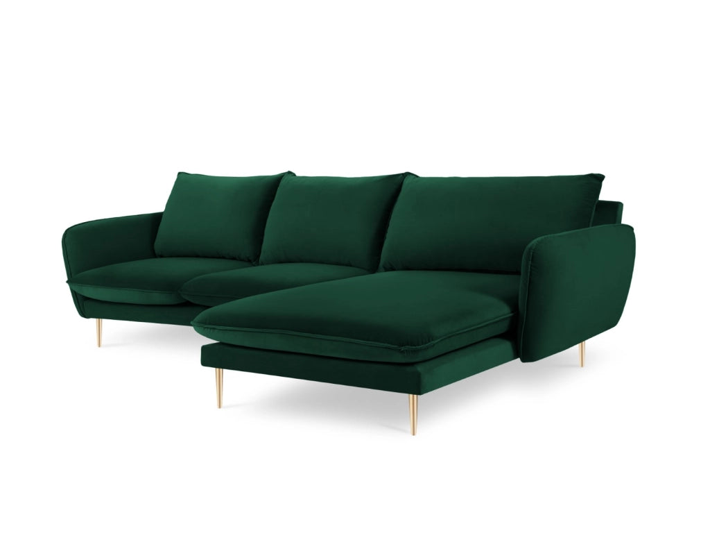 Cosmopolitan Design - Divano angolare destro "Vienna" 5 posti in velluto verde bottiglia 