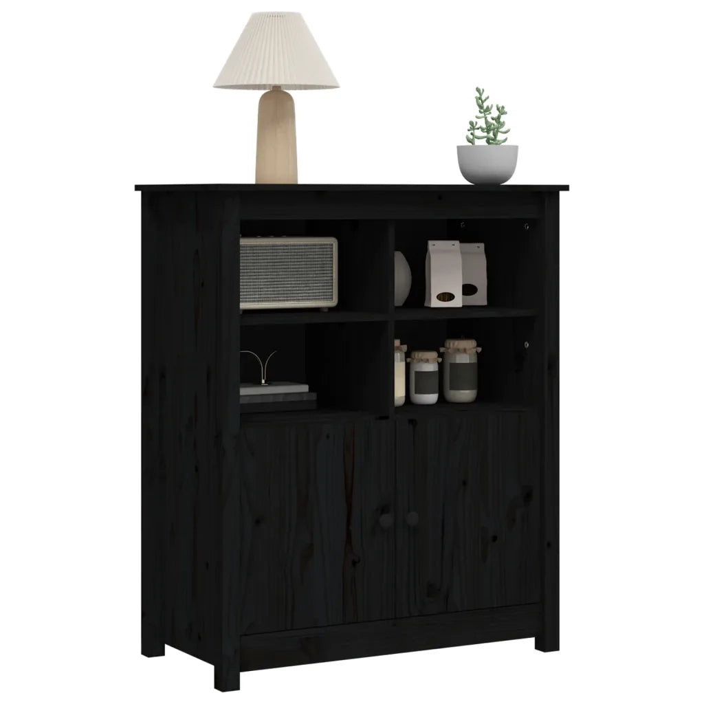 Credenza Nera 83x41,5x100 cm in Legno Massello di Pino 821516