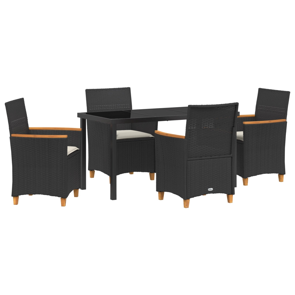 Set da Pranzo da Giardino in 5 Pezzi con Cuscini Nero Rattan Poli