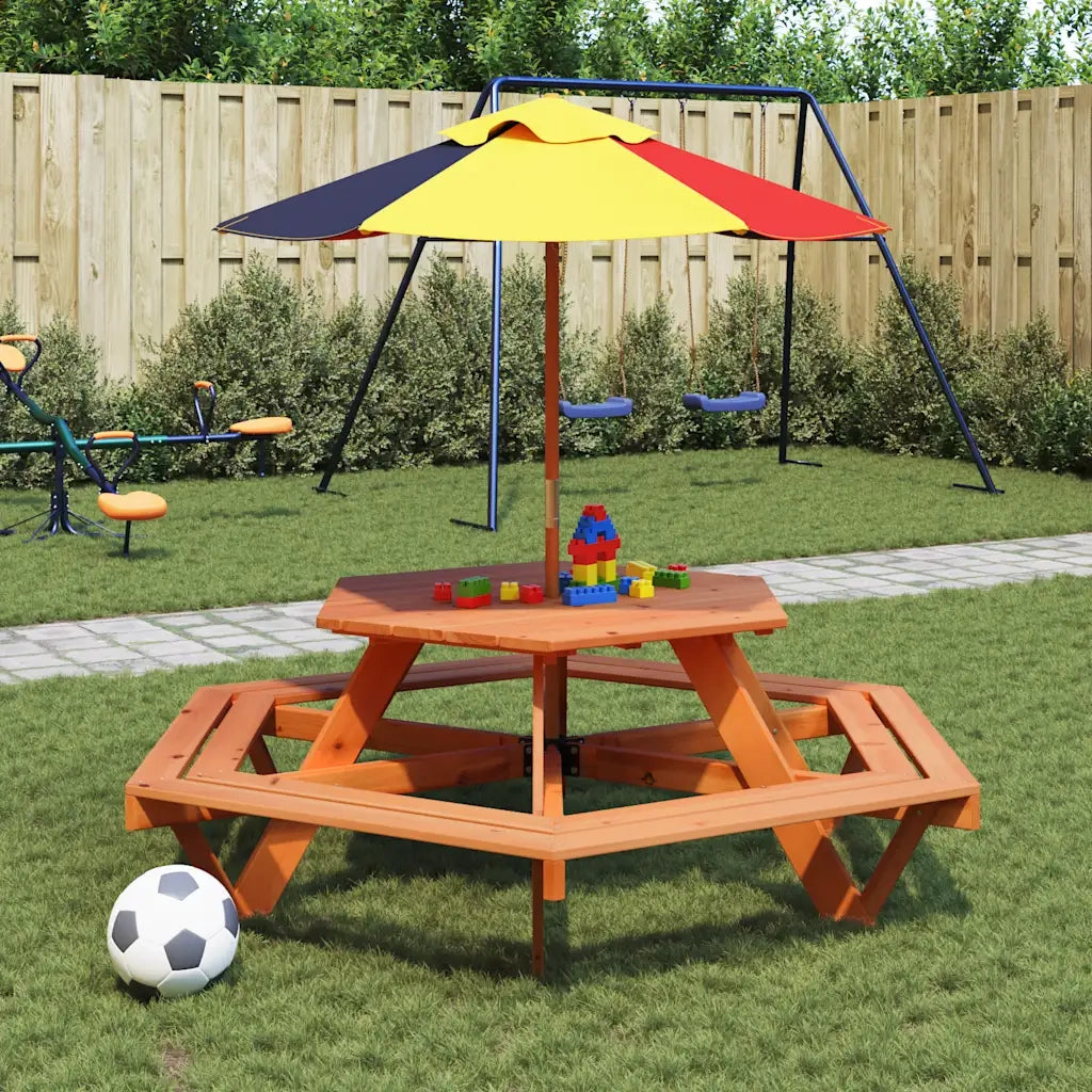 vidaXL Tavolo da Picnic per 6 Bambini con Panche Esagonale Legno Abete