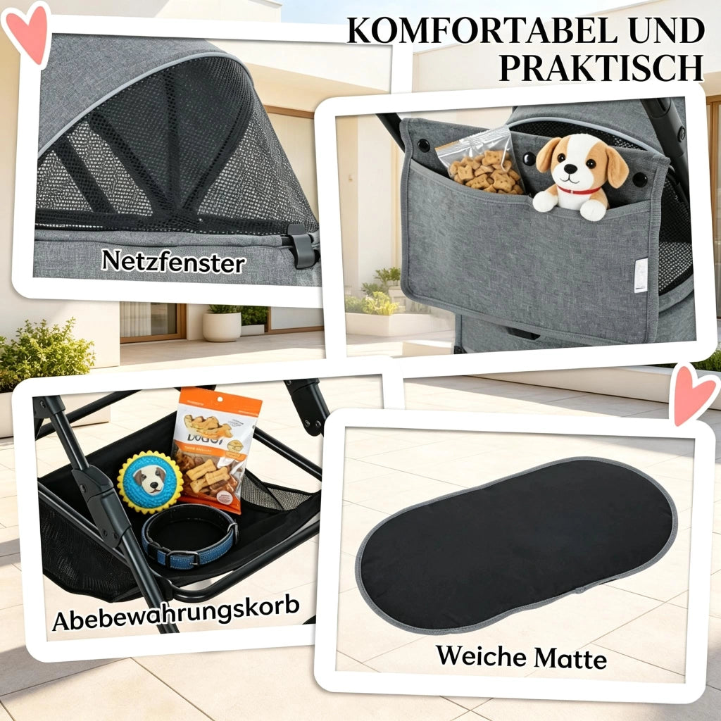 PASSEGGINO PER CANI 3 IN 1 Grigio in tessuto Oxford 69x47x101 cm