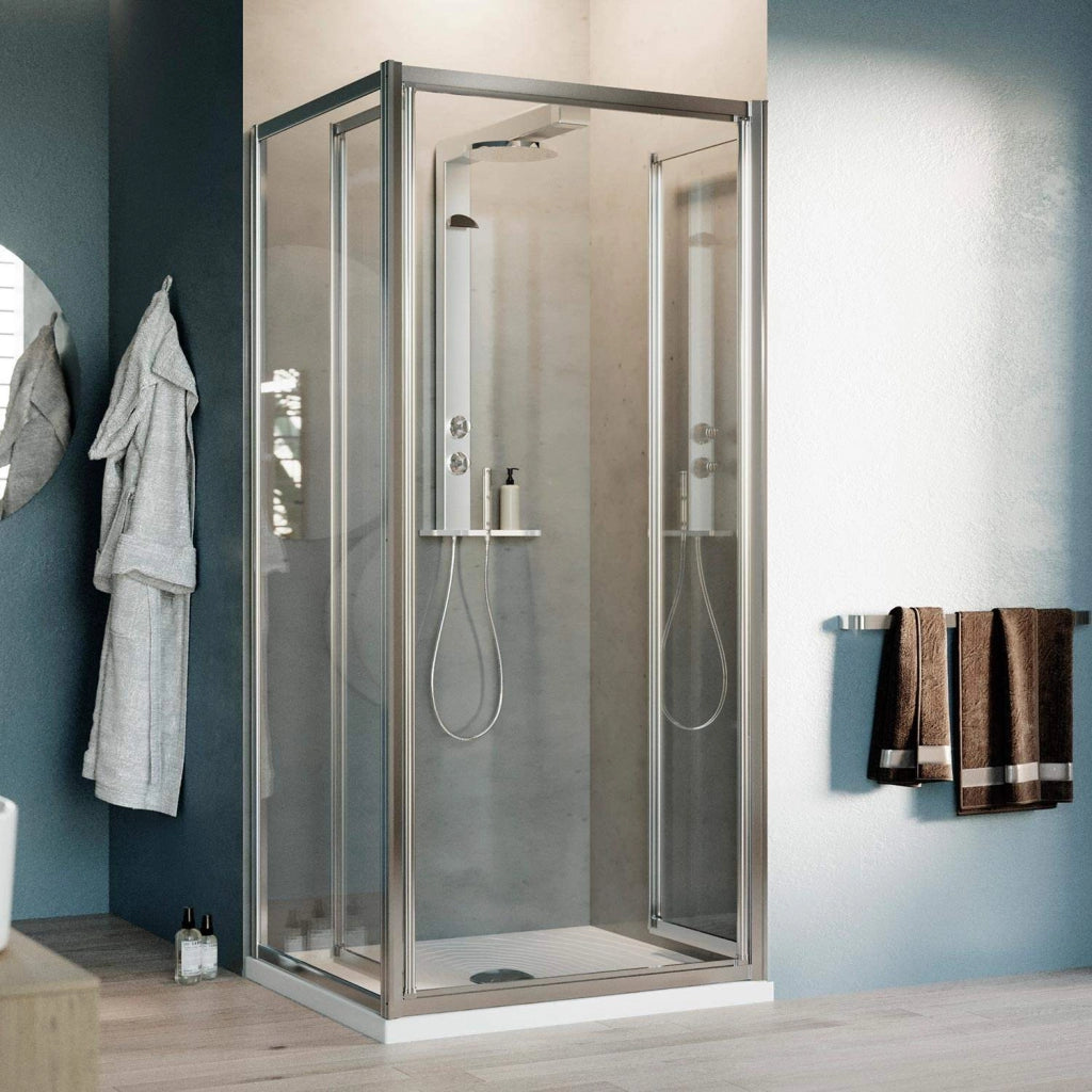 Box Doccia Angolare 75x100CM H198 Cristallo Trasparente Fisso+Saloon 2 Ante Battente 100 mod. West