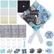 Decorazione per cappelli universitari - Accessori DIY per cappelli blu - Etichette/numeri - Farfalle e fiori artificiali - Laurea