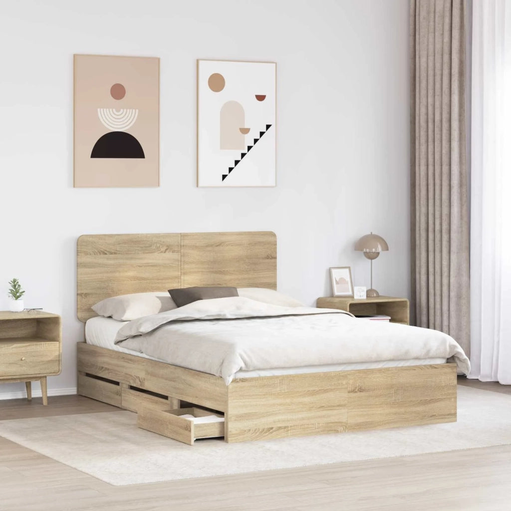 Struttura del letto con cassetto Rovere Sonoma 140 x 190 cm 3412597
