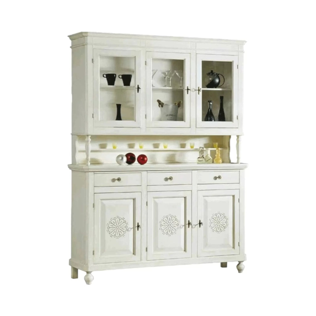 Cristalliera 3 ante legno bianco rosoni 150x43x218 - Mobili 2G