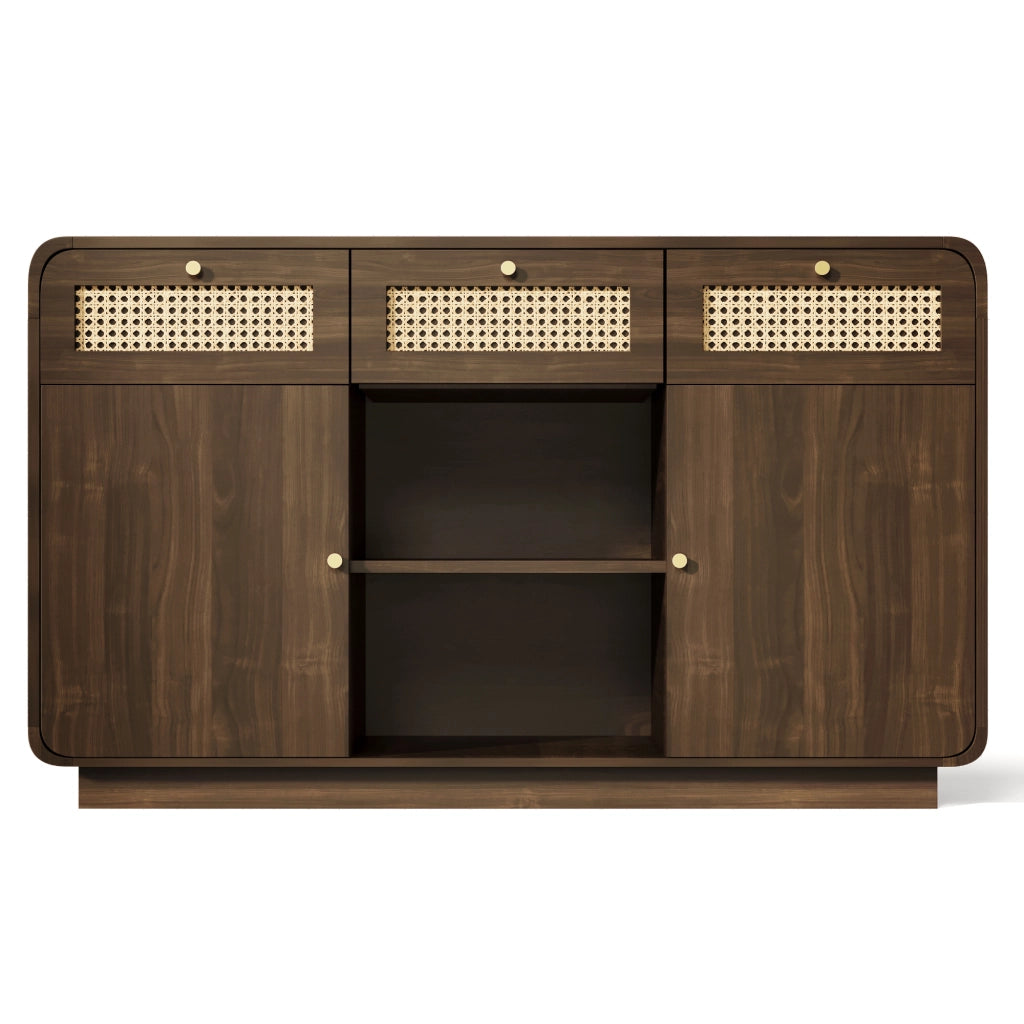 Mobile TV lussuoso - Zephmum - 120x40x85 cm - Nussbaum - Schubladen, Rattan, Goldgriff, h?henverstellbar