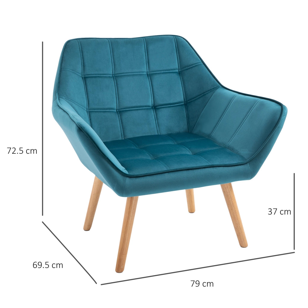 EasyComfort Poltroncina da Camera Design Scandinavo, Poltrona in Velluto e Legno, Color Petrolio, per Soggiorno o Ufficio, 67x61.5x71cm
