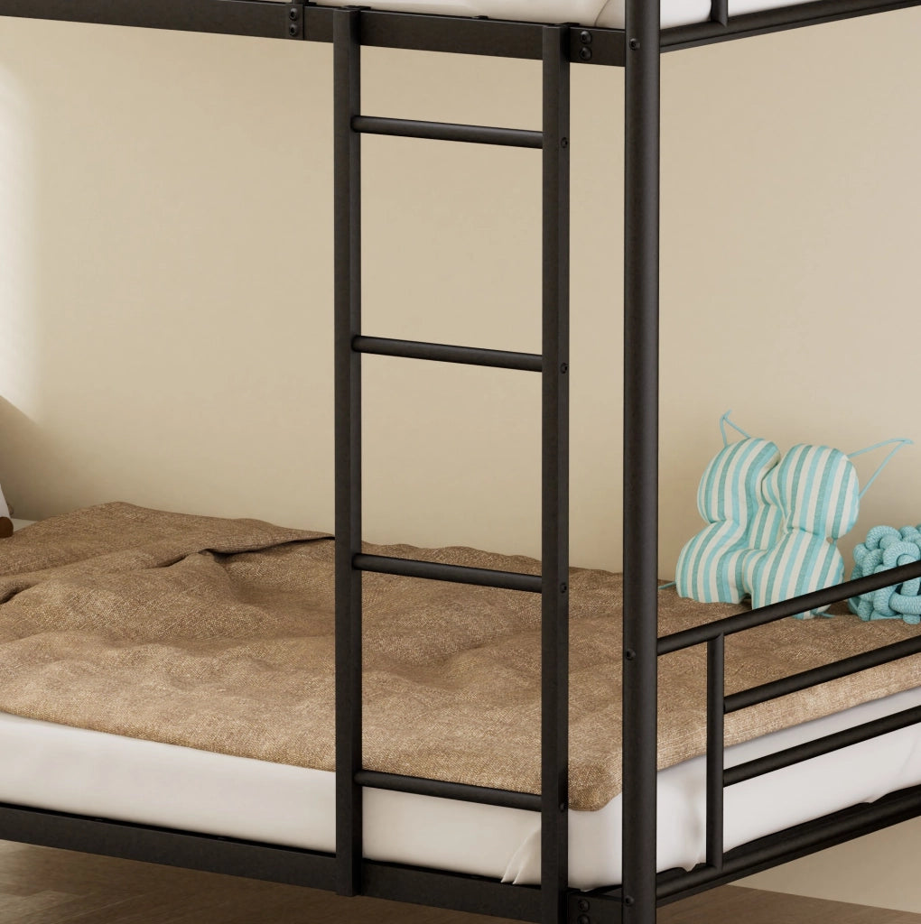 Letto a castello in acciaio nero 90 x 190 cm con scala e parapetto