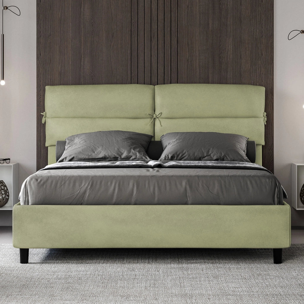 BS COM Letto matrimoniale contenitore imbottito 160x200 microfibra tè verde