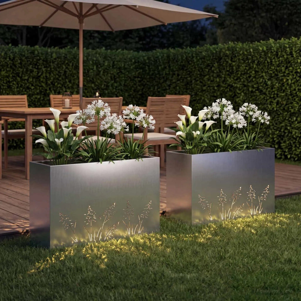 Vaso da giardino 2 pz Argento 80 x 30 x 49 cm Acciaio zincato 8005845