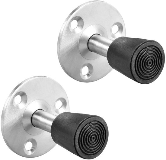 Blocco Porta a Viti - 50 mm Altezza - 2 Pezzi - Acciaio Inossidabile - Dampening in Gomma - Accessori di Montaggio Inclusi - Blocco Porta