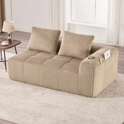 Divano a 2 posti in corduroy con tasche laterali e portabicchieri, schiuma ad alta densità e molle, khaki