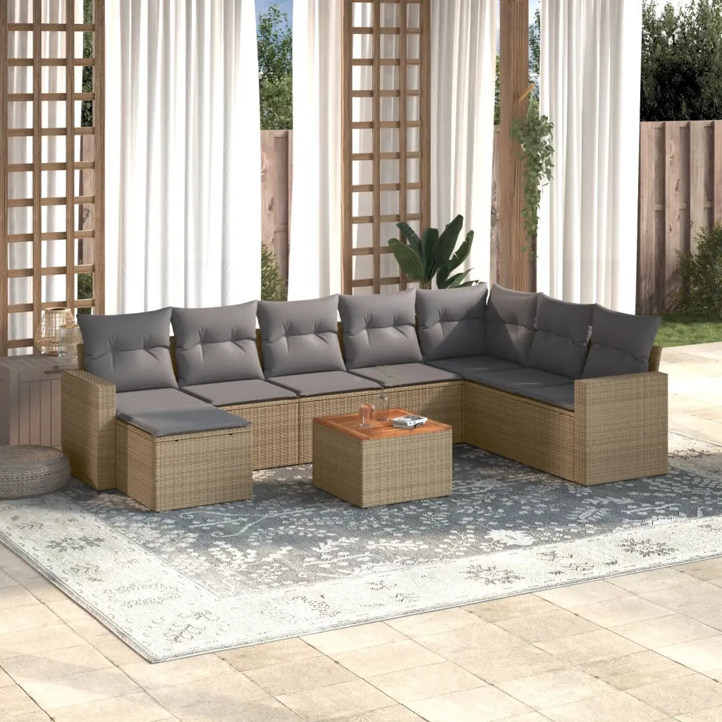 Set Divano da Giardino 9 pz con Cuscini Beige Misto Polyrattan 3257032