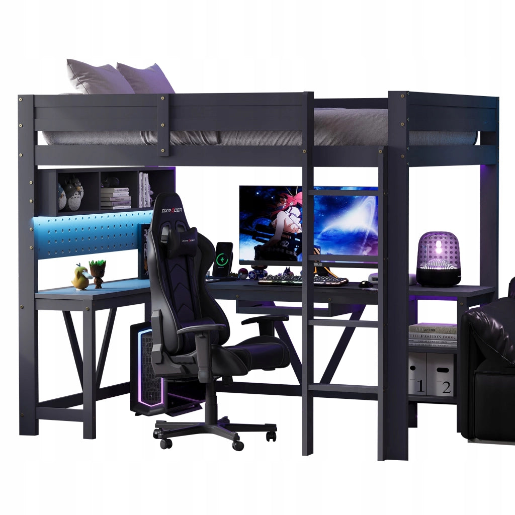 Letto gaming con scrivania LED - Xylo - 90x200 - Grigio