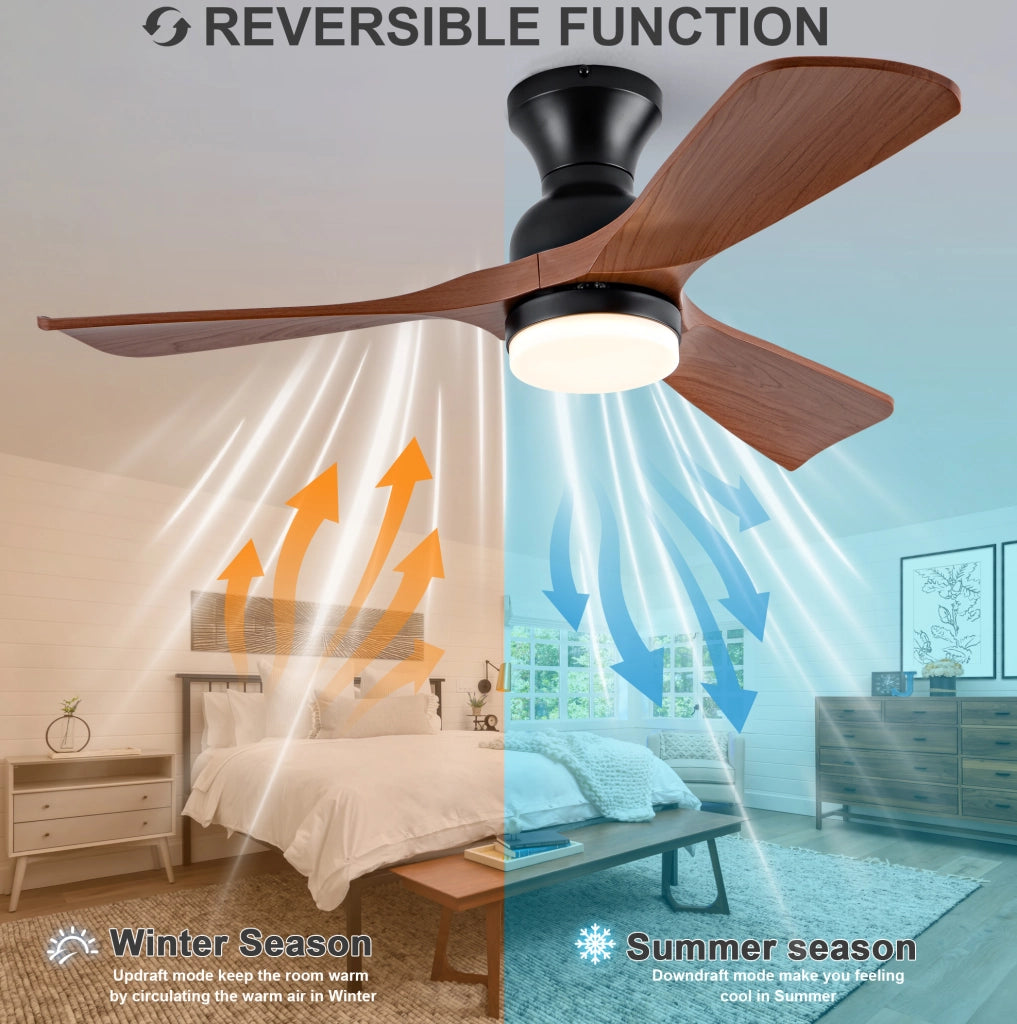 Ventilatore da soffitto con luce 42 pollici; 3 pale in ABS; motore DC; noce e nero