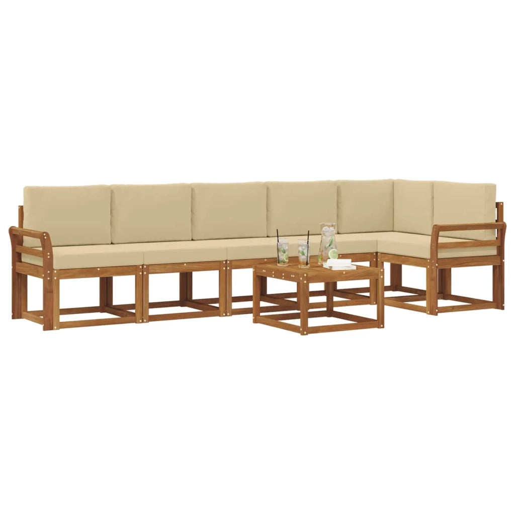 Set di divani da esterno con cuscino 7 pcs Naturale e Beige 3366501