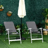 Set di 2 Sedie da Giardino Pieghevoli, Sedie da Esterno con Schienale Alto Reclinabile in Diverse Posizioni, Braccioli, Grigio scuro