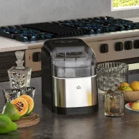 Macchina del Ghiaccio Autopulente da 9 Cubetti in 6-12 Minuti, in PP e Acciaio Inox, 24.2x35.3x33 cm, Nera