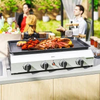Piastra Barbecue a Gas con 4 Bruciatori da 2.4kw e Piano Antiaderente, 77x44.5x19cm, Argento