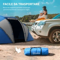 Tenda da Campeggio 4 Posti con 2 Zone Notte e Borsa da Trasporto, 430×240×170 cm, Bianco e Azzurro