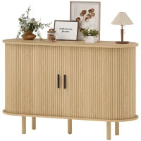 Credenza con Porte Scorrevoli, 4 Compartimenti e Gambe in Legno 120x40x78 cm Rovere