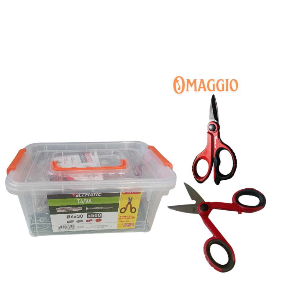 Vaschetta 500 tasselli stop t6/va 6x30 mm con forbici in omaggio elematic