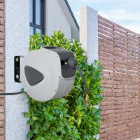 HOMCOM Avvolgitubo ad Aria Compressa, Tubo 15m+1.4m, Ø interno 3/8" (9.5 mm), 1/4" (6.35 mm) BSPT, Avvolgitubo Automatico Retrattabile, Grigio