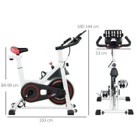 Cyclette Professionale, Bici da Spinning,Cyclette da Camera Regolabile con Schermo LCD e Portabicchieri, Volano 8kg, Bianco