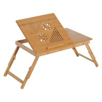 Tavolino da Letto per PC Portatile con Sistema di Raffreddamento in Bambù, 55x35x22-32.5cm