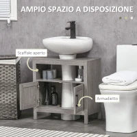 kleankin Mobile Sottolavabo con Armadietto a 2 Ante e Ripiani in Legno 60x30x60cm, Grigio